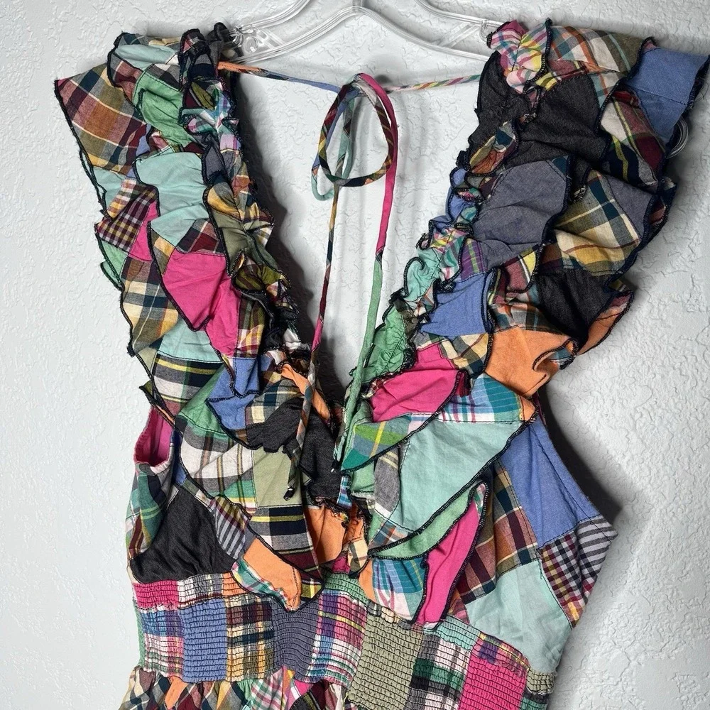NWT $425 Love the Label Azalea Patchwork Vibrant Madras‎ Plaid Mini Dress L